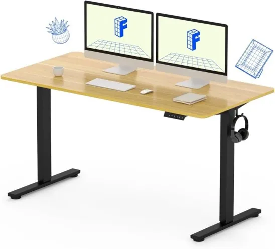 A standing desk with two monitors